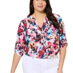 Torrid Georgette Blouse Multicolor Watercolor Floral